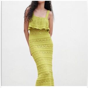Zara women’s boho lime green crochet maxi dress